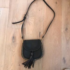 Black crossbody faux leather tassel bag